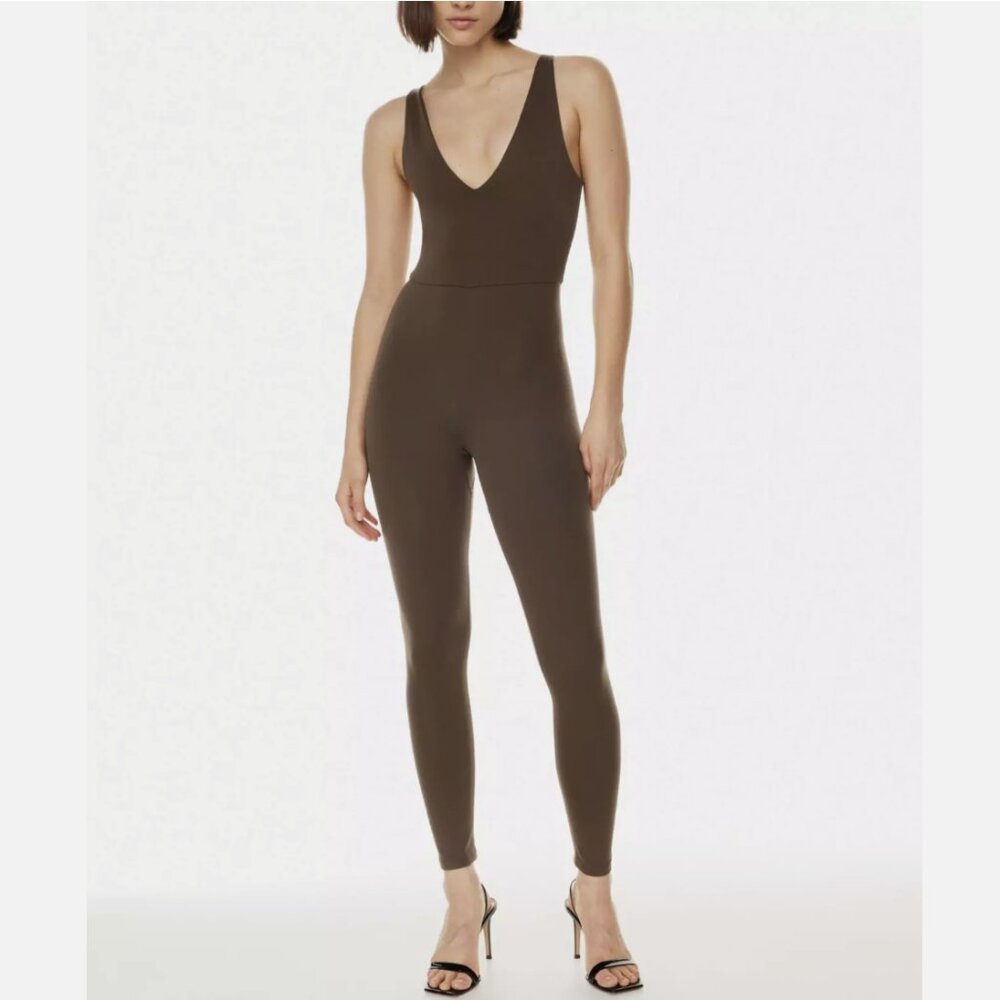 Aritzia Sleeveless V-Neck Fitted Jumpsuit in Brown